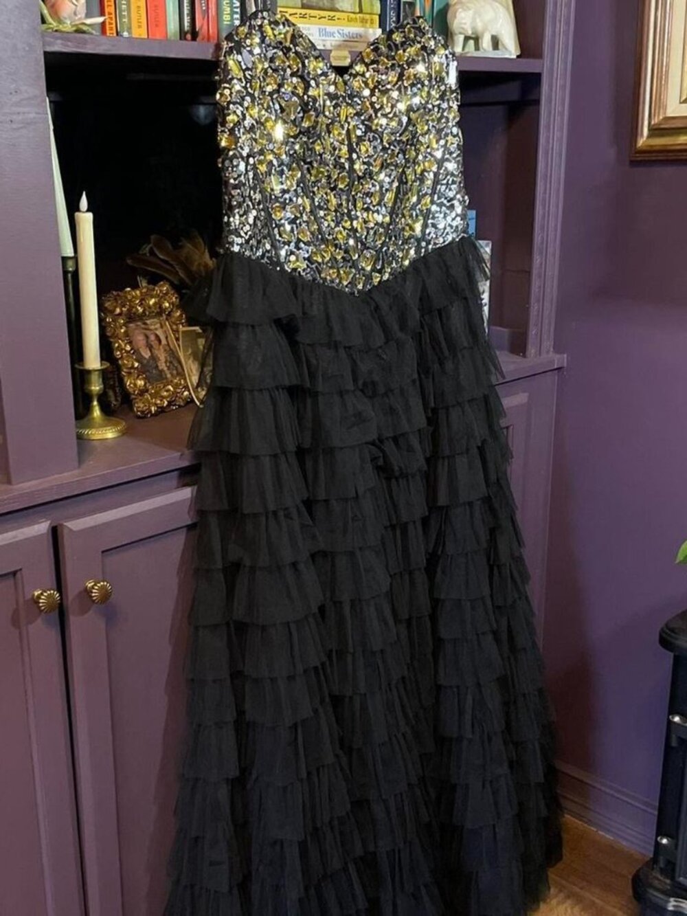 Black Y2K Prom Dress with Corset Top and Ruffled Skirt
